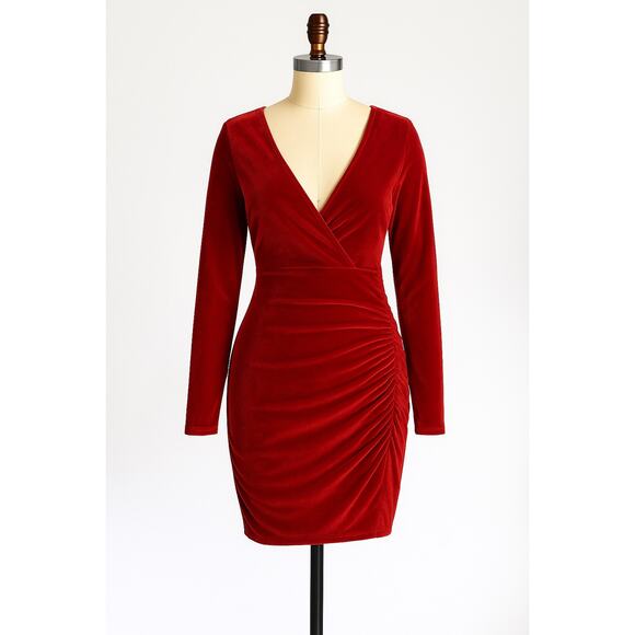 S Betro Wine Red Sexy Velour Mini Dress Size M - Picture 1 of 6